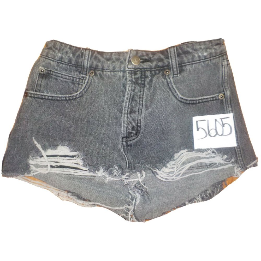 RVCA Black Denim Destroyed Cut Off Shorts Button Fly Womens (28 x 1)